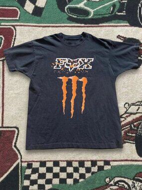 Vintage Y2K Fox Racing x Monster Energy Orange Claw Logo Graphic Tee